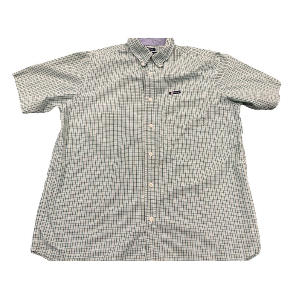 Chaps men’s easy care green yellow plaid cotton blend short sleeve shirt size LG